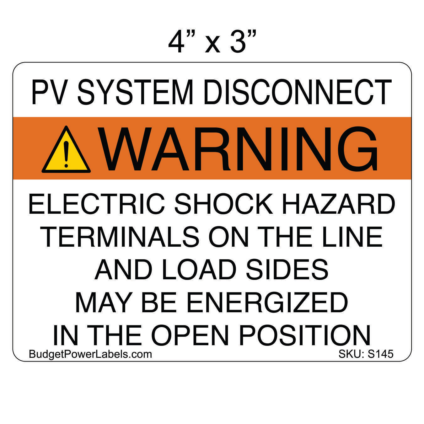 S145 - 4"x3" PV System Disconnect Sticker