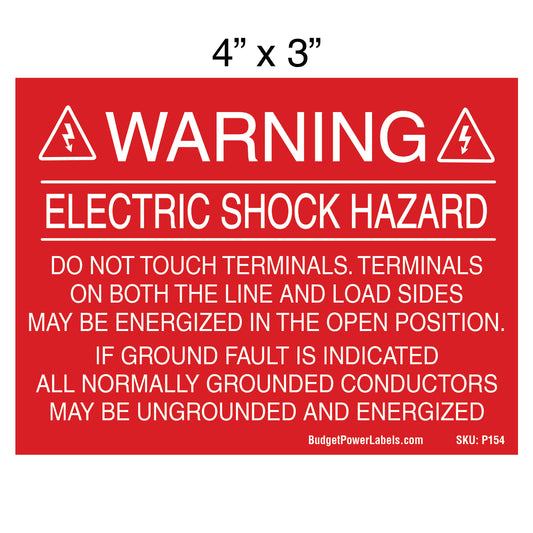P154 Warning Electric Shock Hazard - Do Not Touch Terminals