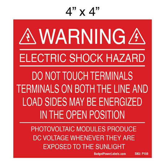 P159 Warning Electric Shock Hazard - Do Not Touch Terminals