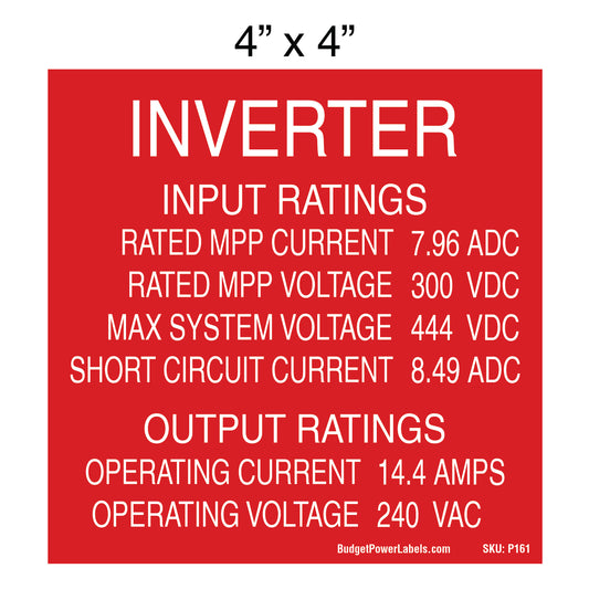 P161 Inverter Input Rating