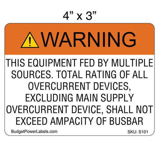 S101 - 4"x3" Warning Equipment Fed By Multiple Sources Sticker