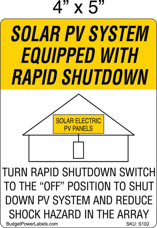 S102 - 4"x5" Solar PV System Rapid Shutdown Sticker