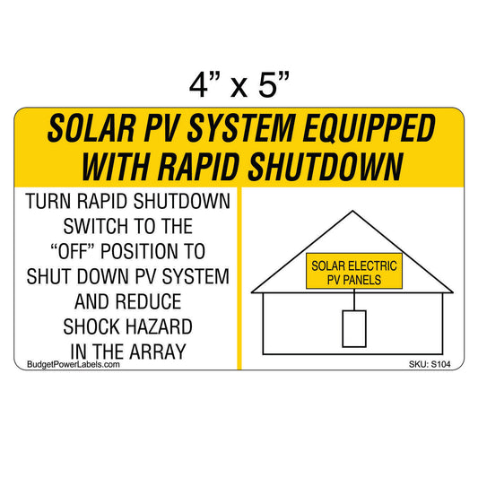S104 - 4"x5" Solar PV System Equipped With Rapid Shutdown Sticker