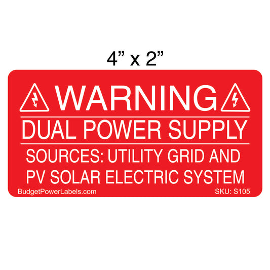 S105 - 4"x2" Warning: Dual Power Supply Sticker