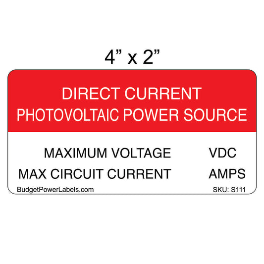 S111 - 4"x2" Direct Current Photovoltaic Power Source Write In Sticker