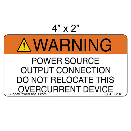 S118 - 4"x2" Warning Power Source Output Connection Sticker