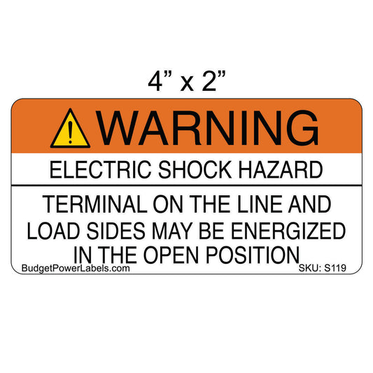 S119 - 4"x2" Warning Electric Shock Hazard Sticker