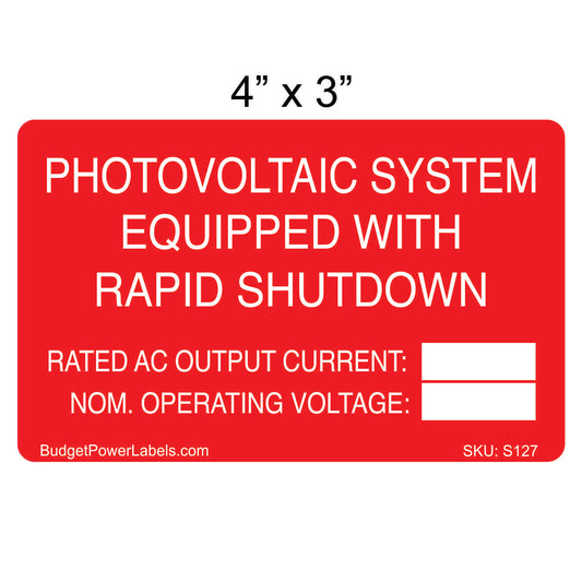 S127 - 4"x3" Photovoltaic System Equipped Write In Sticker