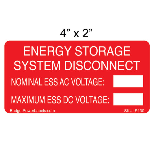 S130 - 4"x2" Energy Storage System Disconnect Write In Sticker