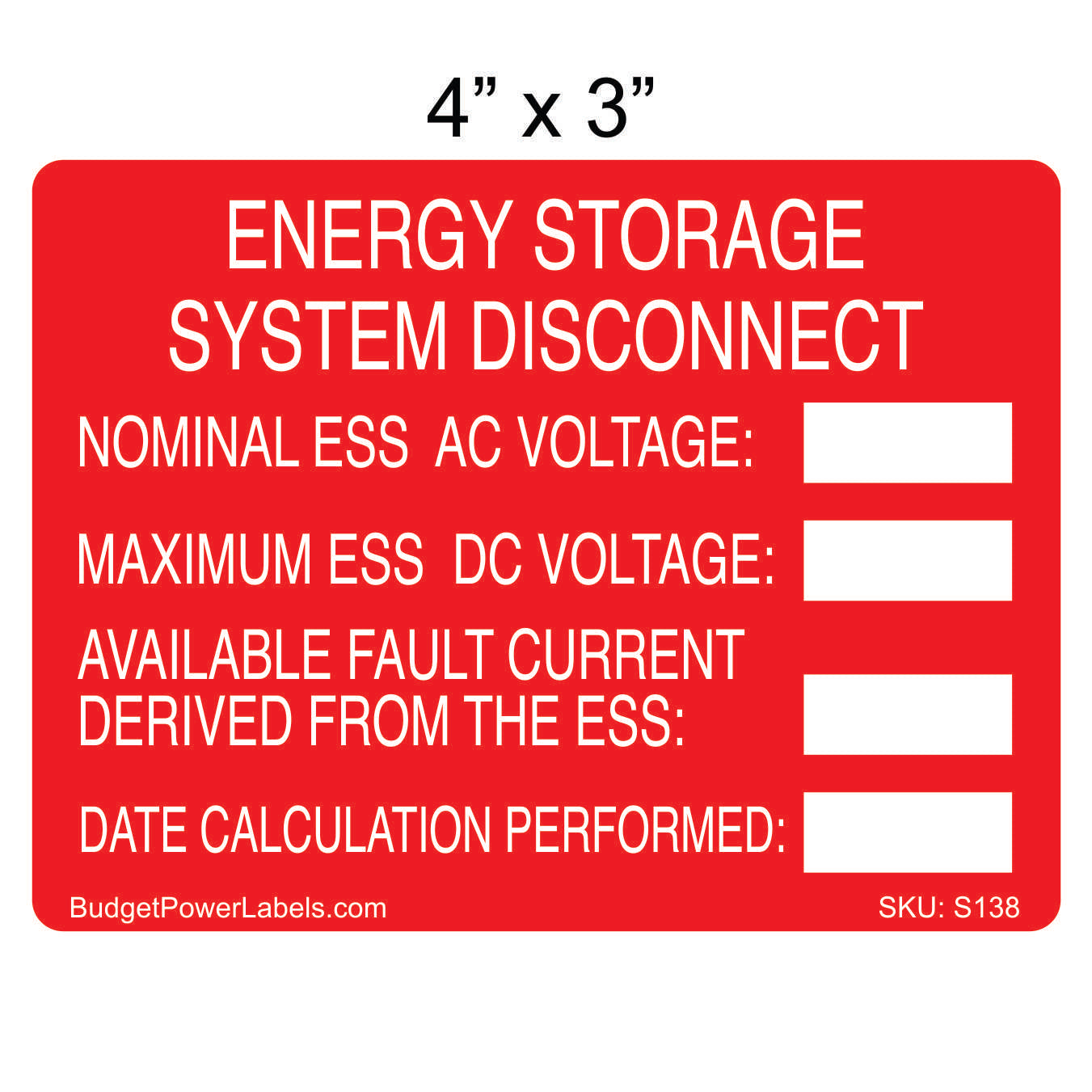 S138 - 4"x3" Energy Storage System Disconnect Write In Sticker